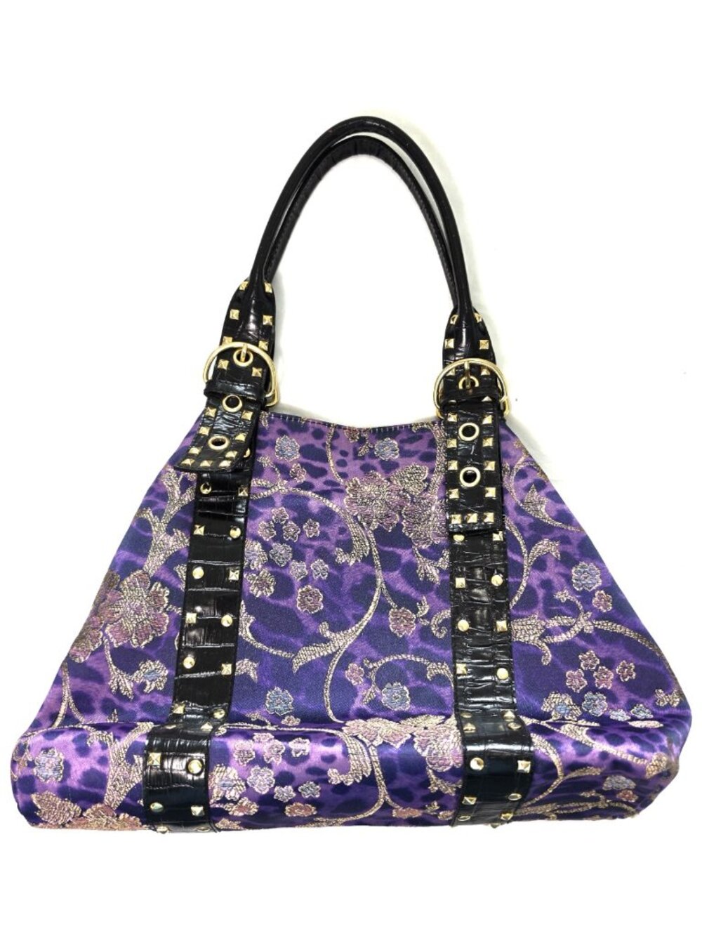 Ramon Tenza Purple Floral Brocade Studded Shoulder Bag Tote Made in Spain